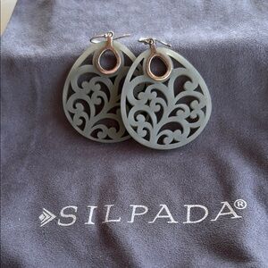 SILPADA Sterling Silver Carved Resin Teardrop Scroll Earrings W2217